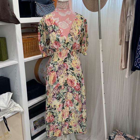 Faithfull The Brand Yellow Floral Marie Louise Dainty Midi Dress Size 6 - Picture 2 of 7